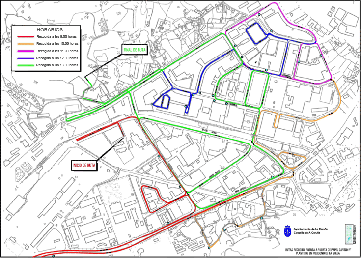 Mapa con las rutas de las recogidas puerta a puerta
